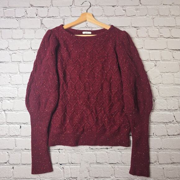 CO Sweaters - Co Burgundy Wool Cashmere Mutton Balloon Sleeve Diamond Knit Sweater Size Medium